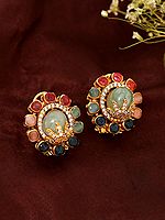 Multistone Studded Floral Design Earrings