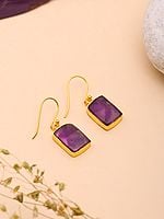 Rectangular Cut Star Amethyst Hook Earrings