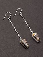 Copper Turquoise Long Stelring Silver Earrings