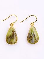 Teardrop Shape Green Opal Gemstone Hook Earrings
