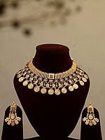Stone Studded Brass Necklace Set with Earrings