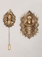 Brass Shiva Linga Lapel Pin and Brooch Set