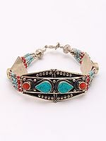 Tibetan Style Stone Studded Bracelet with Lobster Claw Lock