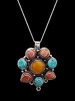 Floral Design Multicolor Stone Studded Pendant