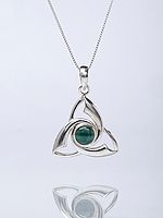 Triquetra Pendant with Round Shape Malachite Gemstone