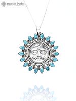 Sterling Silver Lord Surya Pendant with Tibetan Turquoise Gemstone