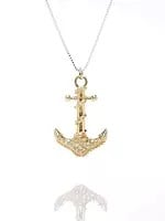 Gold Plated Sterling Silver Anchor Pendant with Diamond