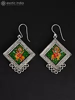 Hand Painted Goddess Durga Hook Earrings