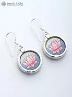 Round Shape Sterling Silver Lotus Design Earrings