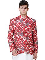 Garnet-Rose Digital-Printed Wedding Blazer