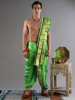 Ready to Wear Dhoti and Angavastram Set with Meenakari Woven Golden Border