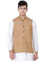 Nehru Jacket with Double Check Pattern and Front Pockets