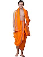 Plain Dhoti and Angavastram Set with Woven Border