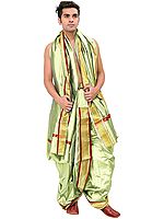 Ready to Wear Dhoti and Veshti Set with Woven Golden Border