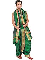 Ready to Wear Dhoti and Veshti Set with Woven Golden Border