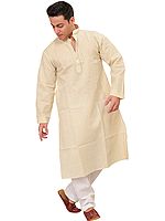 Pure Cotton Kurta Pajama with Woven Checks and Thread Embroidery on Neck