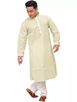 Pure Cotton Kurta Pajama with Woven Checks and Thread Embroidery on Neck