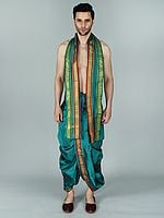 Ready to Wear Dhoti and Angavastram Set with Woven Golden Border