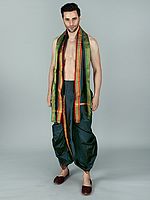 Ready to Wear Dhoti and Angavastram Set with Woven Golden Border