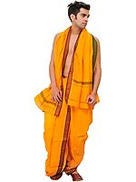 Ready to Wear Dhoti and Angavastram Set with Woven Temple Border
