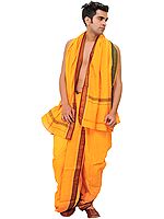 Ready to Wear Dhoti and Angavastram Set with Woven Temple Border