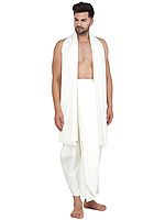 Papyrus Plain Dhoti and Angavastram Set from ISKCON Vrindavan by Bliss