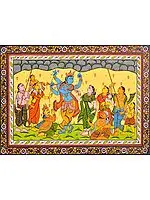 Shridama and Madhumangal Help Krishna Lift Mount Govardhana