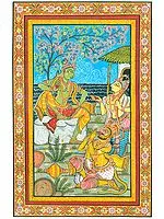 Fine Painting of Hanuman is Delighting to see Rama Conversing with Lakshman