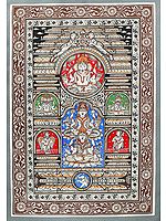 Ganesha-Lakshmi-Sarasvati Flanked By The Trideva And Garuda