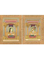 Mughal Emperor Shahjahan and Empress Mumtaj Mahal (Set of Two Paintings)