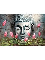 The Glowing Face Of The Buddha Oil and Acrylic Painting on Canvas