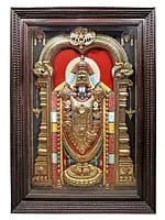 Tanjore Painting Of Standing Lord Tirupati Balaji With Embossing Work | Traditional Colors With 24K Gold | Teakwood Frame