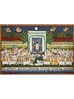 Shrinathji Gopashtami Pichwai Painting | Natural Color On Cloth | By Dheeraj Munot