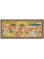 Lord Krishna with Gopikas - Celebration View of Vrindavan | Pattachitra Painting From Odisha