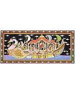 Nauka Vihar - Radha Krishna on Boat with Gopikas | Pattachitra Painting From Odisha