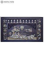72" Large Geeta Upadesha with Dashavatara of Lord Vishnu and Krishna Lila | 3D Wall Panel in Rosewood with Inlay Work