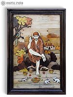 36" Blessing Sai Baba | 3D Wall Panel in Rosewood with Inlay Work