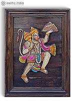 24" Sanjivani Hanuman | 3D Wall Panel in Rosewood with Inlay Work
