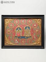 Tirupati Balaji (Venkateshvara) with Goddess Padmavathi and Dashavatara of Lord Vishnu | 24 Karat Gold | Framed Tanjore Painting