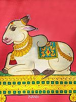 Nandi - Vahana of Lord Shiva | Mysore Traditional Painting | With Frame