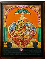 Gauri Ganesha (Goddess Parvati with Baby Ganesha) | Mysore Traditional Painting | With Frame