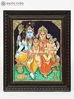 Shiva Family | Framed Tanjore Painting