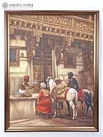 Craftsman Selling Cases by A Teakwood Building Ahmedabad: A Reproduction of Oil Painting by Edwin Lord Weeks