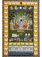 Lord Shrinathji Worshipped By Devotees | Natural Color On Cloth | By Dheeraj Munot