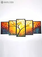 Beautiful Tree Wall Art | Set of Five Paintings | With Frame