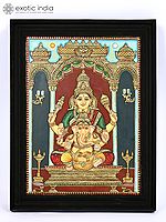Lord Ganesha with Devi Lakshmi | 24 Karat Gold Work | Framed Tanjore Painting