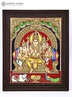 Lord Shiva Family | 24 Karat Gold Work | Framed Tanjore Painting