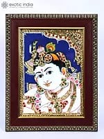 Lord Krishna | 24 Karat Gold Work | Framed Tanjore Painting