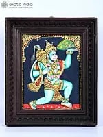 Hanuman Ji with Light Green Body | 24 Karat Gold Work | Framed Tanjore Painting