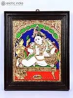 Butter Krishna | 24 Karat Gold Work | Framed Tanjore Painting